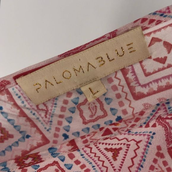 Paloma Blue Silk Pink Geometric Print Crochet Trim Romper Playsuit size Large - Picture 10 of 13